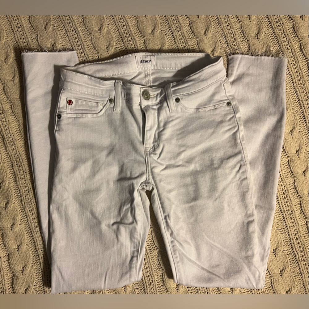 EUC Hudson Barbara Skinny White Raw Hem Ankle Jeans, size 24x28